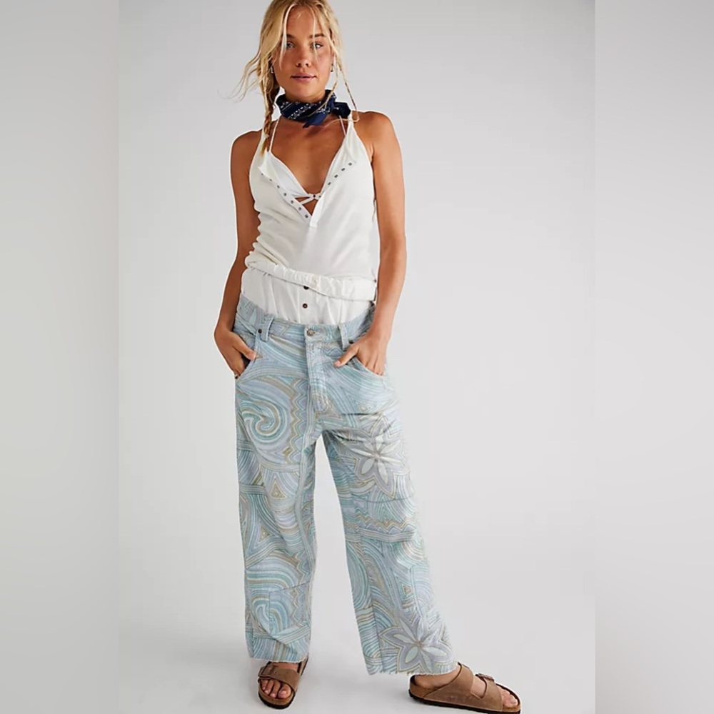 Free People ‘Solstice’ Slouchy Wide Leg Embroidery Pants- Size 25
